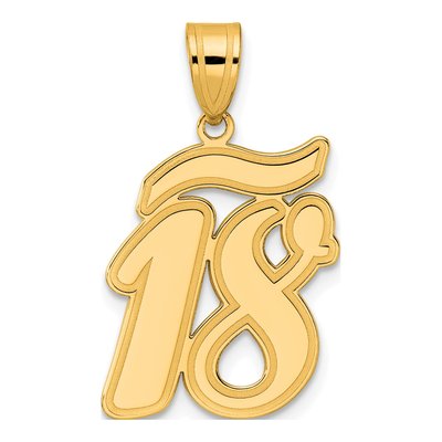 14K Yellow Gold Script Number 18 Pendant