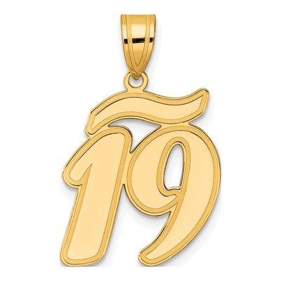14K Yellow Gold Script Number 19 Pendant