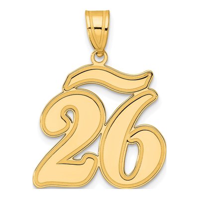 14K Yellow Gold Script Number 26 Pendant