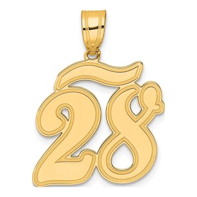 14K Yellow Gold Script Number 28 Pendant