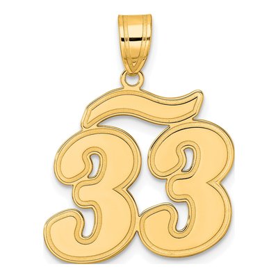 14K Yellow Gold Script Number 33 Pendant