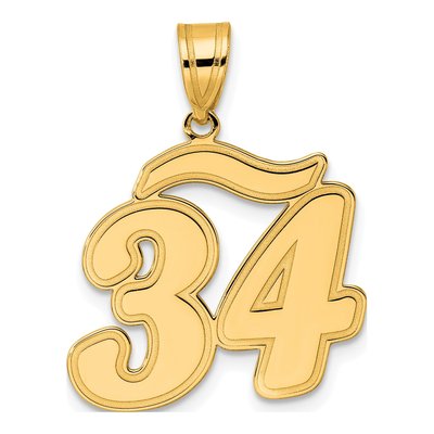 14K Yellow Gold Script Number 34 Pendant