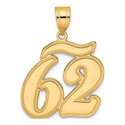 14K Yellow Gold Script Number 62 Pendant