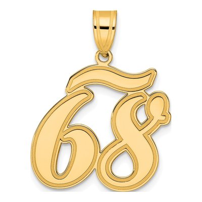 14K Yellow Gold Script Number 68 Pendant