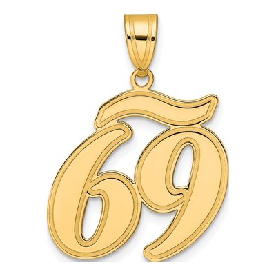 14K Yellow Gold Script Number 69 Pendant