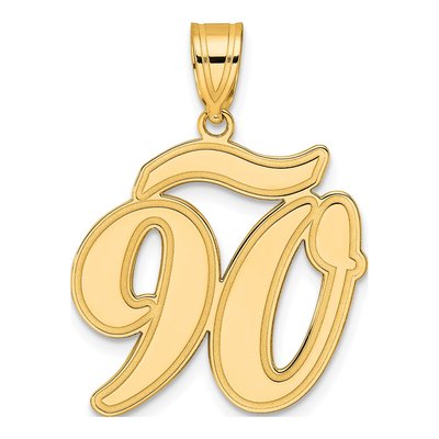 14K Yellow Gold Script Number 90 Pendant