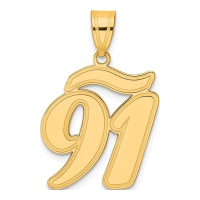 14K Yellow Gold Script Number 91 Pendant