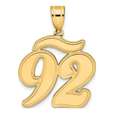 14K Yellow Gold Script Number 92 Pendant