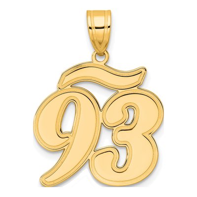14K Yellow Gold Script Number 93 Pendant