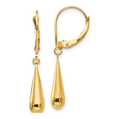 14K Yellow Gold Teardrop Leverback Earrings