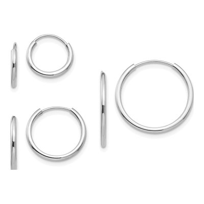 14K White Gold Endless Hoop Earring Set of 3