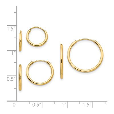 14K Gold Endless Hoop Earring Set, 3 Pair – view 8
