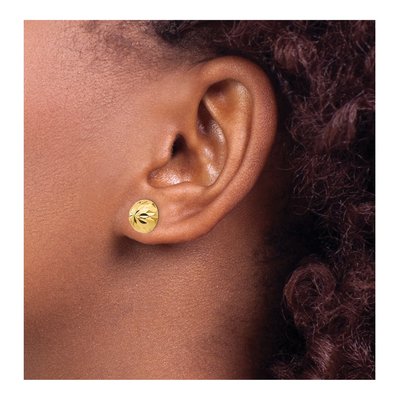 14K Yellow Gold Diamond-Cut Button Stud Earrings – view 4