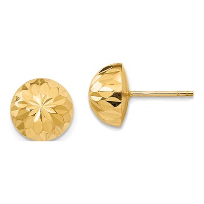 14K Yellow Gold Diamond-Cut Button Stud Earrings