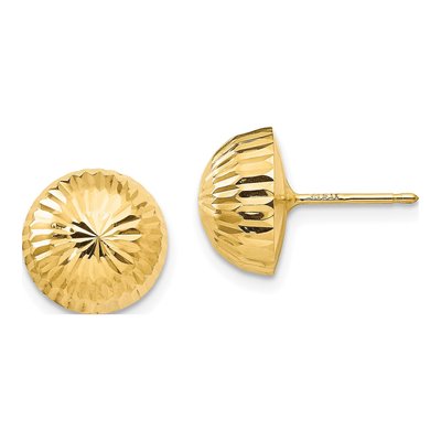 14K Yellow Gold Diamond-Cut Button Stud Earrings