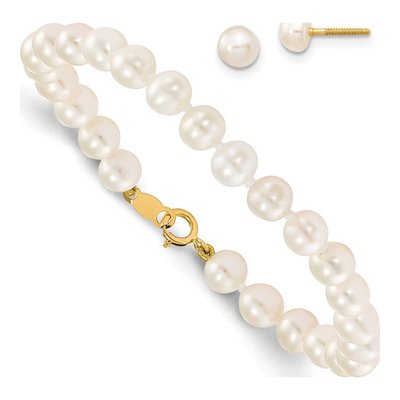 Girls' 14K Gold Pearl Bracelet & Earring Set