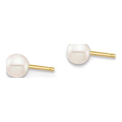 14K Yellow Gold Round Freshwater Cultured Pearl Stud Earrings – view 2