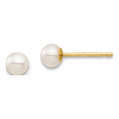 14K Yellow Gold Round Freshwater Cultured Pearl Stud Earrings