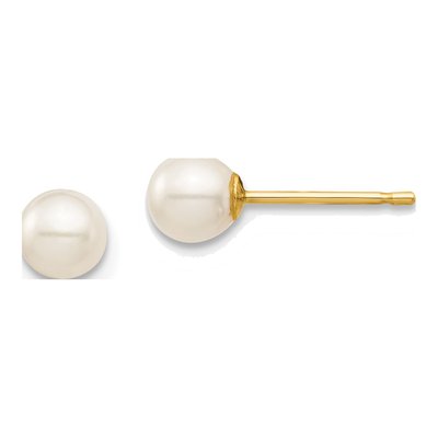 14K Yellow Gold Round Freshwater Cultured Pearl Stud Earrings