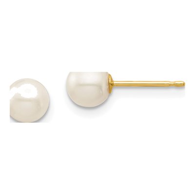 14K Yellow Gold Round Freshwater Cultured Pearl Stud Earrings