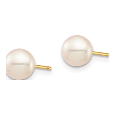 14K Yellow Gold Round Freshwater Cultured Pearl Stud Earrings – view 2