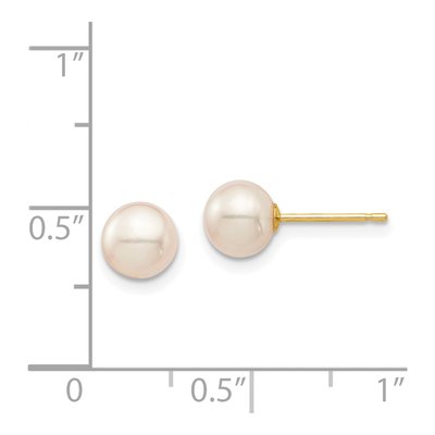 14K Yellow Gold Round Freshwater Cultured Pearl Stud Earrings – view 4