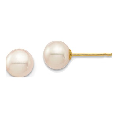 14K Yellow Gold Round Freshwater Cultured Pearl Stud Earrings