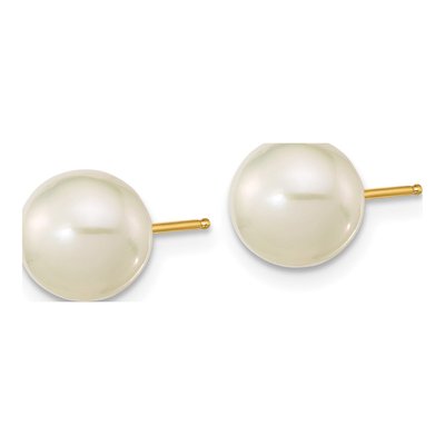 14K Yellow Gold Round Freshwater Cultured Pearl Kids' Stud Earrings – view 2