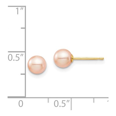 14K Yellow Gold Round Pink Freshwater Cultured Pearl Stud Earrings – view 4