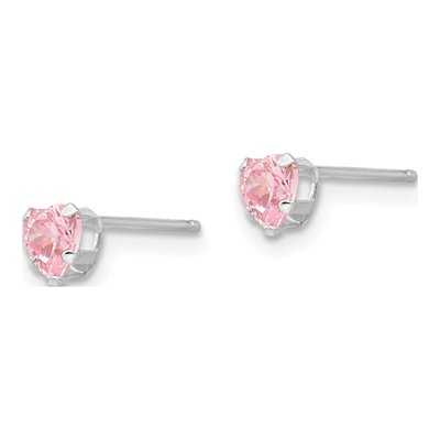 14K White Gold 4mm CZ Heart Stud Earrings – view 3