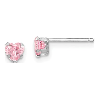 14K White Gold 4mm CZ Heart Stud Earrings