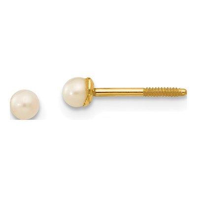 14K Yellow Gold Button Freshwater Cultured Pearl Screwback Stud Earrings