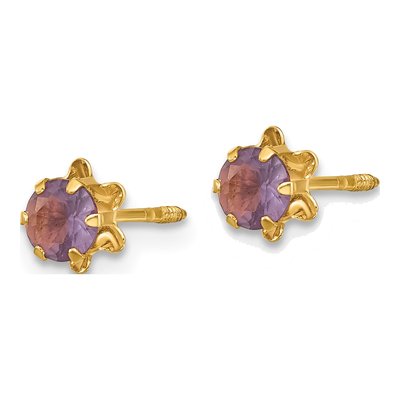 14K Yellow Gold 4mm CZ February Birthstone Stud Earrings – view 3
