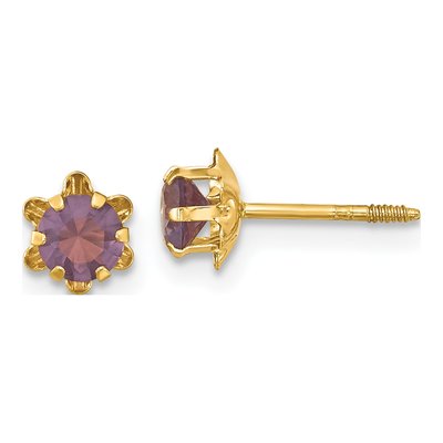 14K Yellow Gold 4mm CZ February Birthstone Stud Earrings