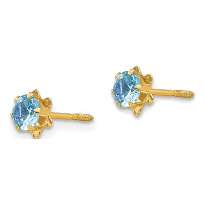 14K Yellow Gold 4mm CZ March Birthstone Screwback Stud Earrings – view 3