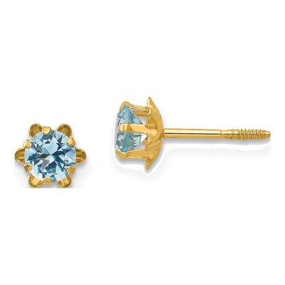 14K Yellow Gold 4mm CZ March Birthstone Screwback Stud Earrings