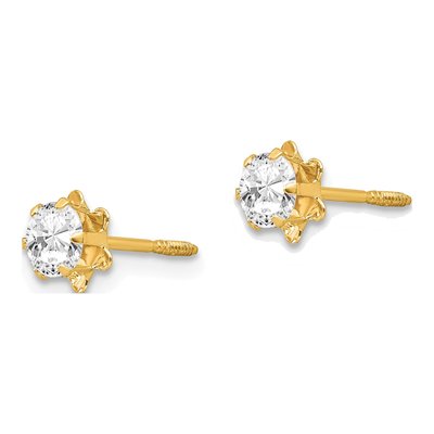14K Yellow Gold 4mm CZ April Birthstone Screwback Stud Earrings – view 3