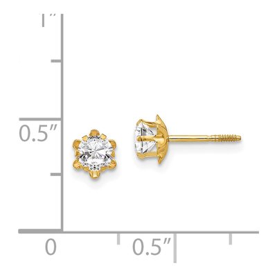 14K Yellow Gold 4mm CZ April Birthstone Screwback Stud Earrings – view 5