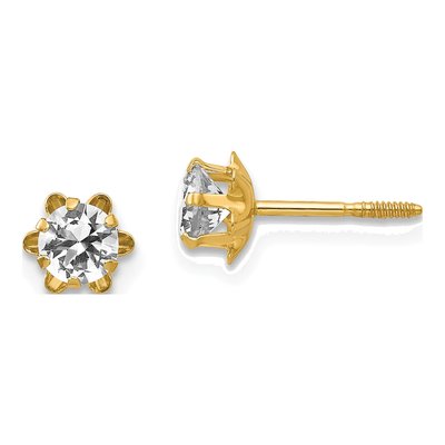 14K Yellow Gold 4mm CZ April Birthstone Screwback Stud Earrings