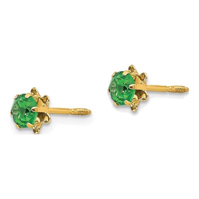 14K Yellow Gold 4mm CZ May Birthstone Stud Earrings – view 3