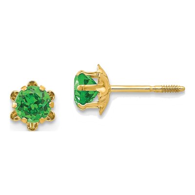 14K Yellow Gold 4mm CZ May Birthstone Stud Earrings