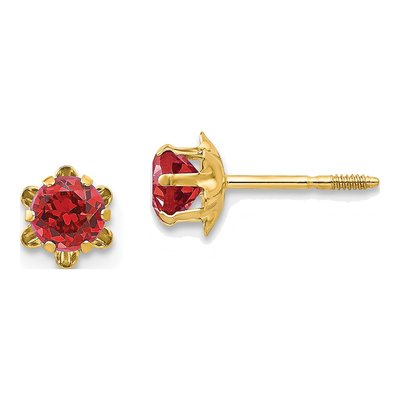 14K Yellow Gold 4mm CZ July Birthstone Screwback Stud Earrings