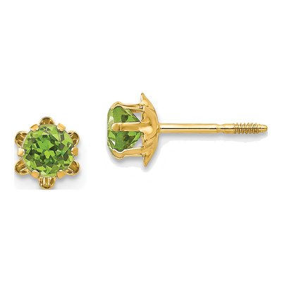 14K Yellow Gold 4mm CZ August Birthstone Stud Earrings