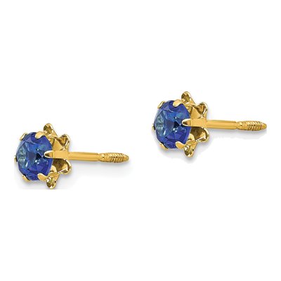 14K Yellow Gold 4mm CZ September Birthstone Stud Earrings – view 3