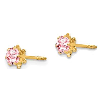 14K Yellow Gold 4mm CZ October Birthstone Stud Earrings – view 3