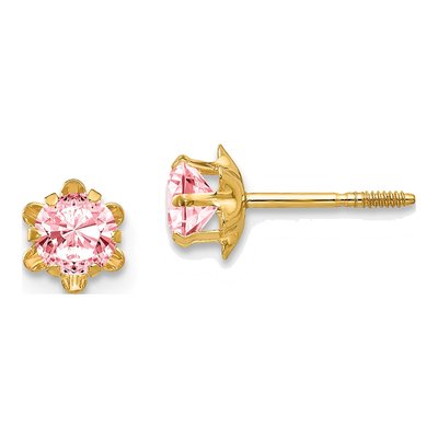 14K Yellow Gold 4mm CZ October Birthstone Stud Earrings