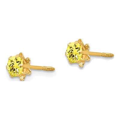14K Yellow Gold 4mm CZ November Birthstone Stud Earrings – view 3