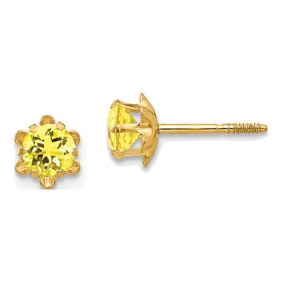 14K Yellow Gold 4mm CZ November Birthstone Stud Earrings