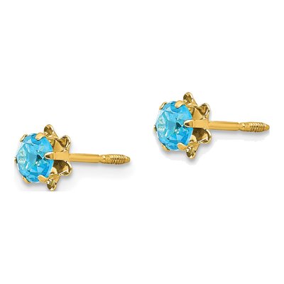 14K Yellow Gold CZ December Birthstone Stud Earrings – view 3