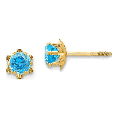 14K Yellow Gold CZ December Birthstone Stud Earrings